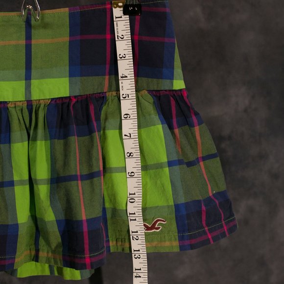 HOLLISTER MINI SKIRT SZ 1 Green Blue Red Dropped Waist, 100% cotton - Picture 6 of 9